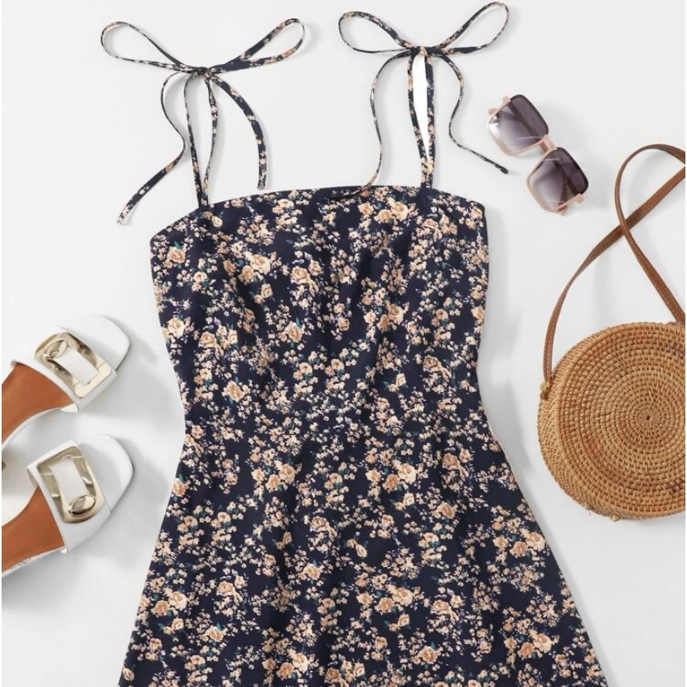 Floral Shein Tie-Strap Dress